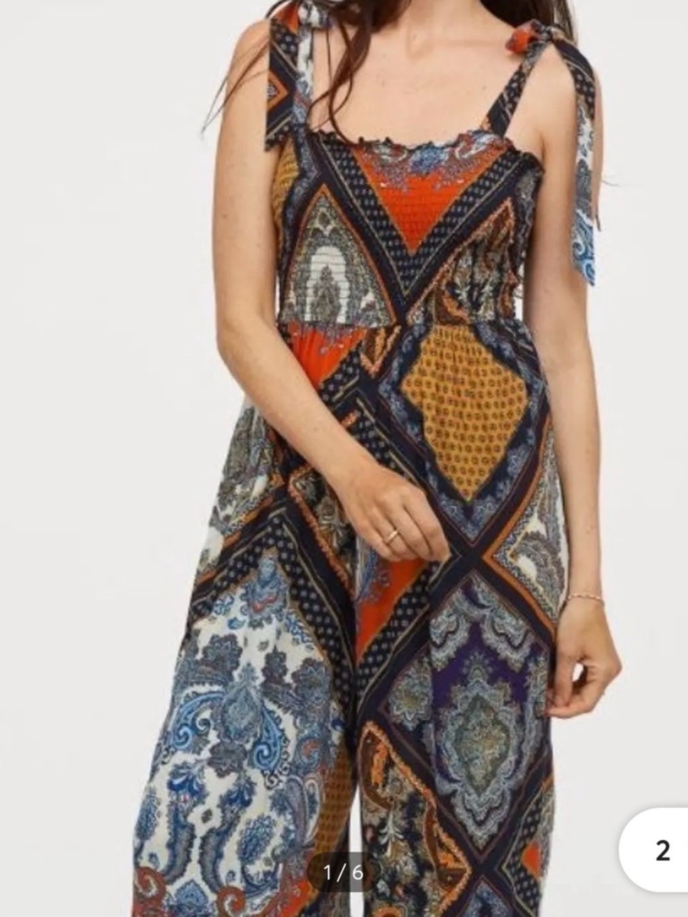 H&M Paisley Print Wide-Leg Jumpsuit in Orange, Navy & White